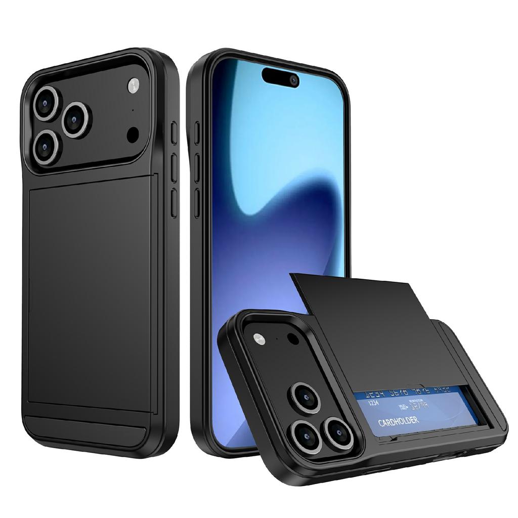 Pour iPhone 17 Pro Coque avec Porte-Cartes Coulissant PC+TPU Coque Arrière de Téléphone
