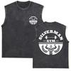 Men's Vintage Washed Sleeveless T-Shirt Powerhouse Gym Print Bodybuilding Tank Top Cotton Casual Muscle Fitness Vest