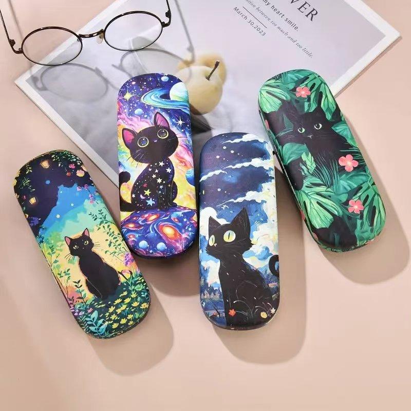 Eyeglasses Storage Pu Leather Black Cat Glasses Box Eyewear Holder Cute Kitten Glasses Case For Fashion Accessory Children'S