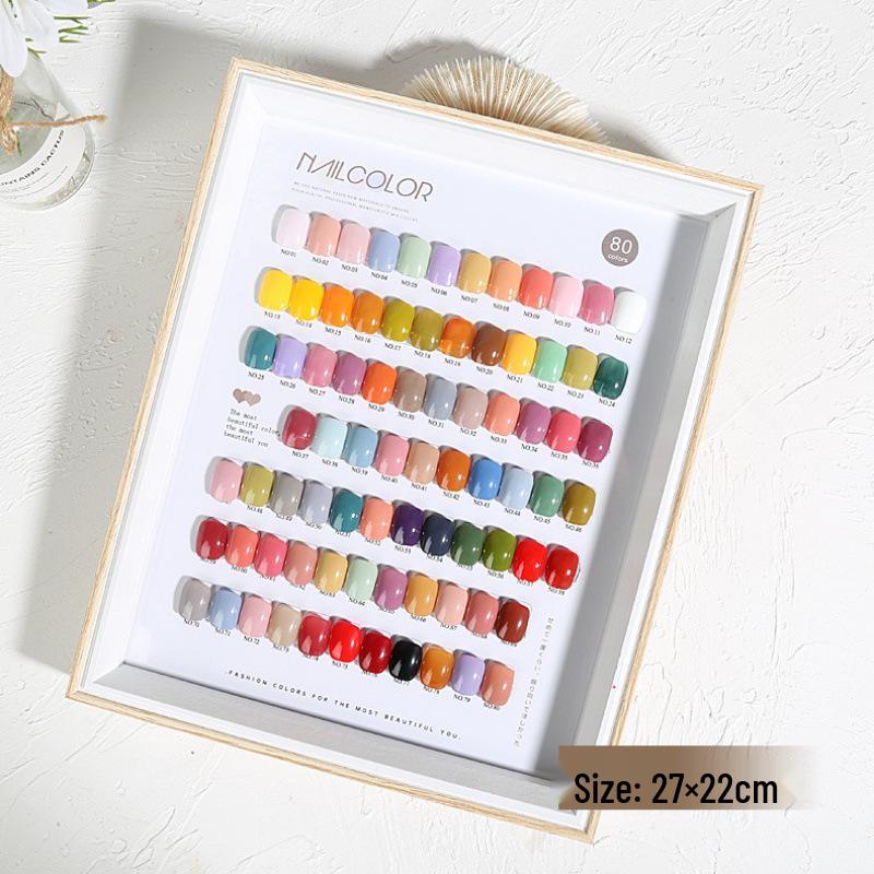 Japanese High-End Nail Art Display Board: 80-Color Wood Photo Frame with Dustproof Color Chart