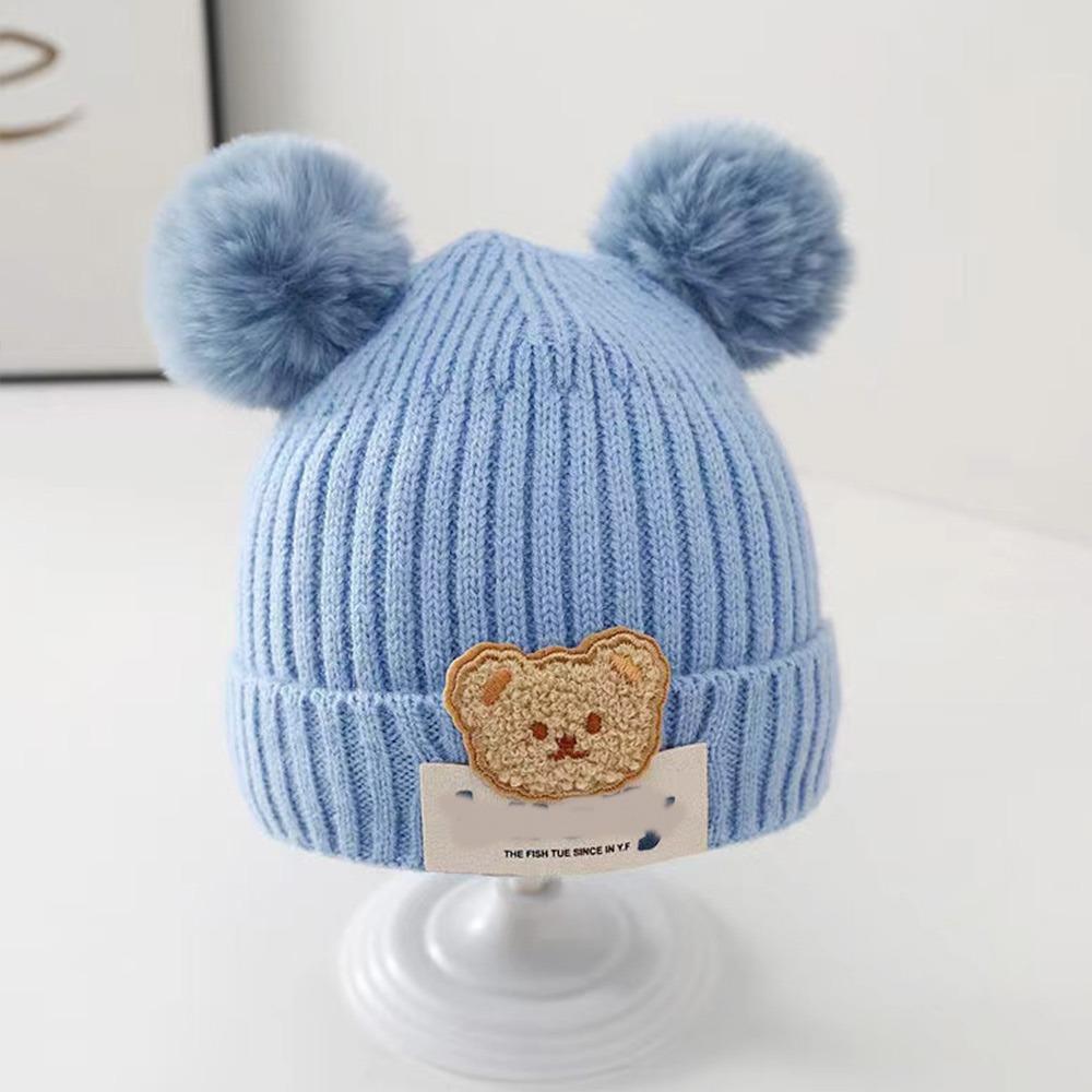 0-3Year Plush Ball Baby Knitted Hat Solid Color Beanie Hats Children Warm Cap  Baby Children Kids