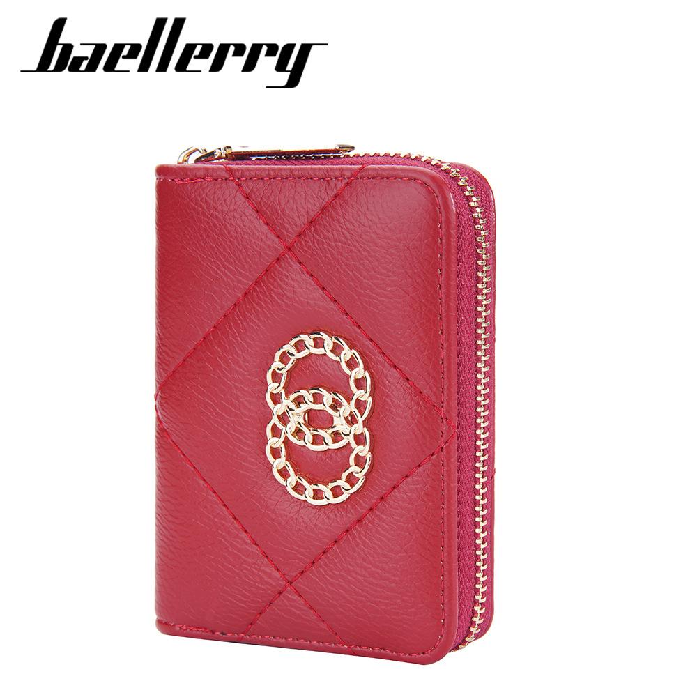 Baellerry Women's Short Purse Pu Leather Card Holder Multiple Card Slots Wallet Zipper Coin Purse Fashion Quilted Card Protector