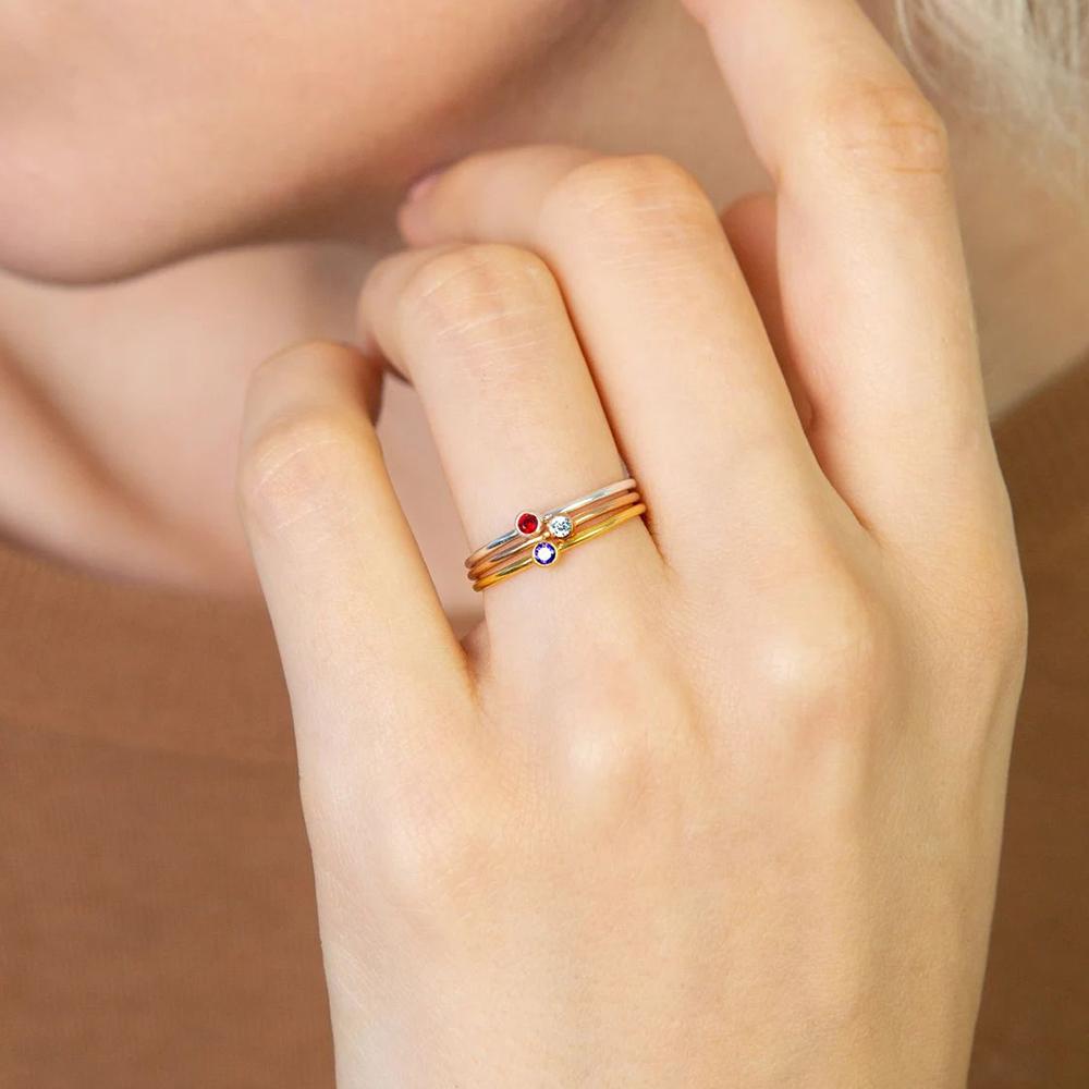 eManco Stainless Steel Birthstone Ring  Gold Color Simple Fashion Style For Women Festival Party Gift