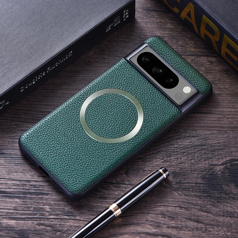 Lychee Leather Magnetic Phone Case For Google Pixel 9 Pro XL For Magsafe Magsafing Cover For Pixel 9 Pro XL 8a 7 6 Pro Holster Protective Back Cover