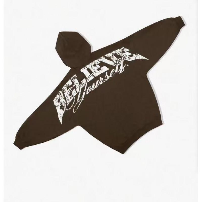 Oversized Hooded Zip-Up Sweatshirt With 3D Cross Letter Print Streetwear Unisex Casual Top
