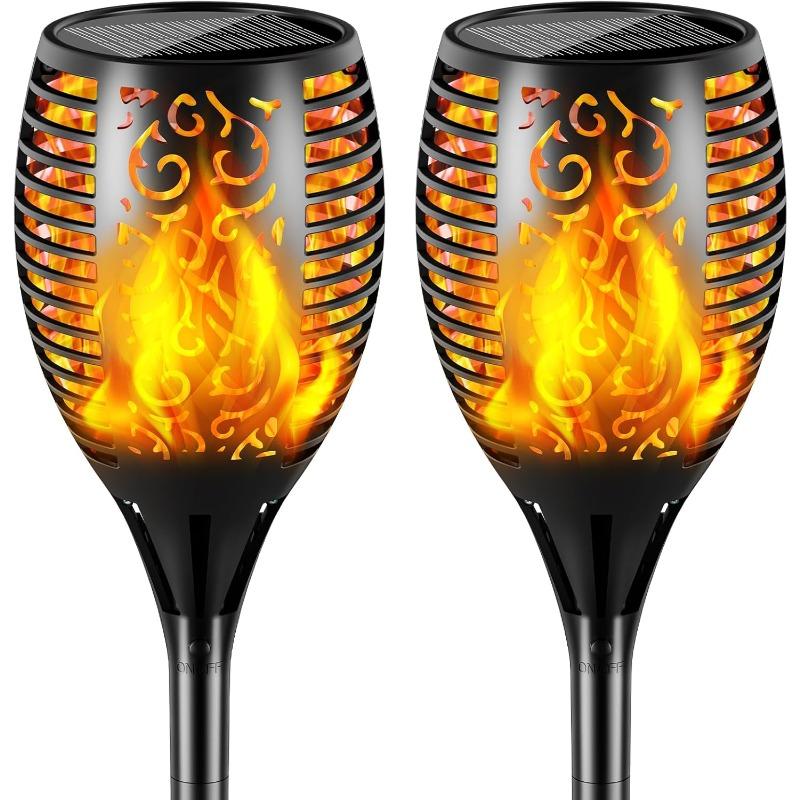 Flickering Flame Solar Garden Lights, Waterproof Outdoor Lawn Lamp Realistic Fire Effect for Yard Patio Pathway Halloween Holiday Decor Lighting