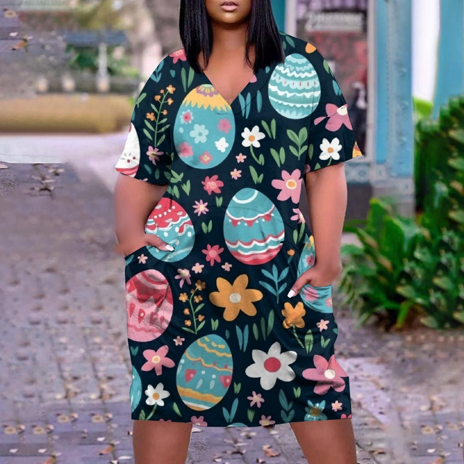 Женское летнее повседневное платье больших размеров с v-образным вырезом и коротким — фото 7