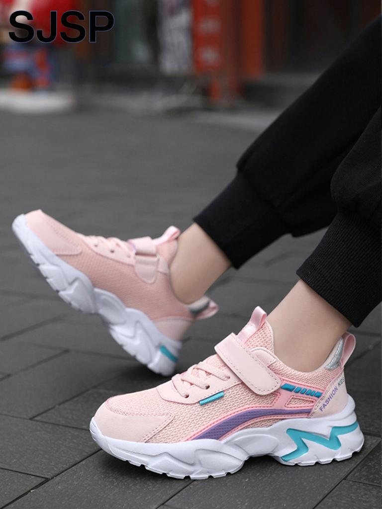 Children's Casual Pink Girls' Mesh Breathable Shoes, Fashionable Lightweight Running Shoes for Teenagers and Students Aged 7-15, Children's