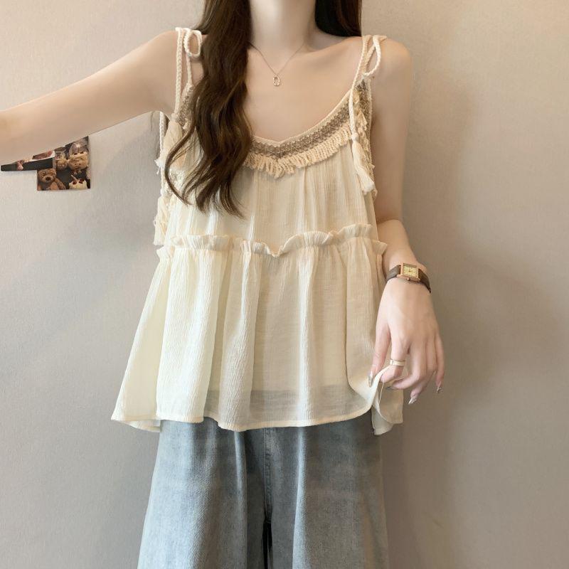 French Sweet Ruffle Doll Top - Summer Resort-Style Loose Sleeveless Camisole