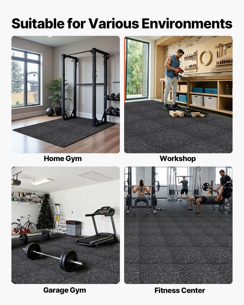 Puzzle Exercise Mat, 12 PCS Fitness Equipment Mats, 610 x 610 x 10 mm, High-Density EVA Foam Mat Set, Interlocking Rubber Soft Tiles, Protective Floor