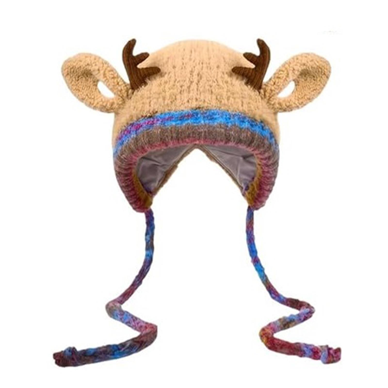 

2 In 1 Deer Storage Hat Windproof Christmas Antler Hat Foldable Festive Warm Ear Cover Cap Women Autumn Winter Handbag хакі