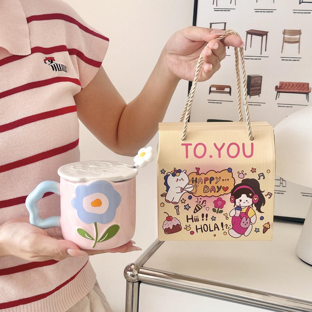 Tulip Cup Ceramic Cup Mug with Lid Girl Giving Friend Teacher Birthday Gift Practical Souvenir