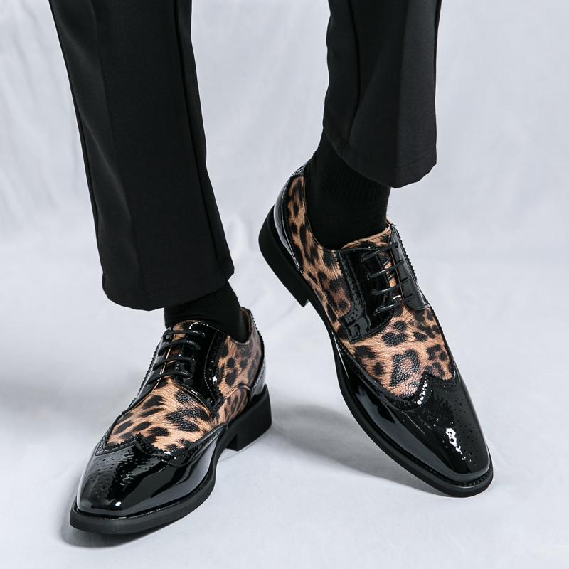 Herren Übergröße Leopardenmuster Formelle Schnür-Brogues Hochzeit Bräutigam Business Anzugschuhe Bequeme Leder Hochzeitsparty Schuh