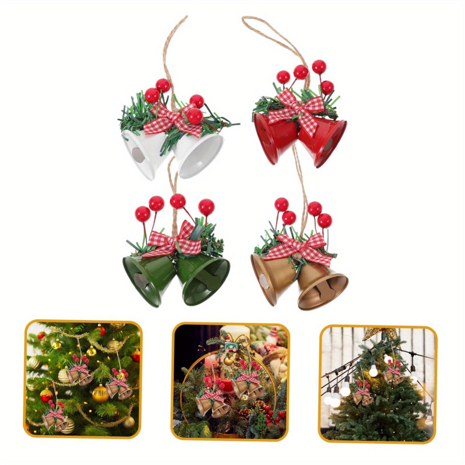 

4/12 шт. Чугунные Рождественские колокольчики, украшения с красно-белым клетчатым бантом и зеленью - Прочный подвесной декор для помещения для елки