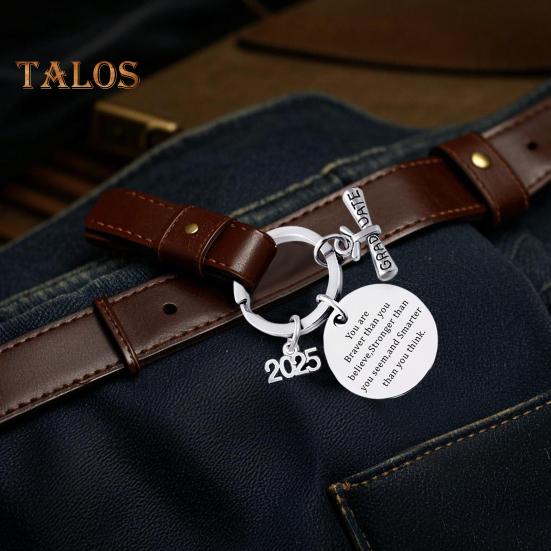 

Выпускной брелок 2025 года из нержавеющей стали с гравировкой и вдохновляющим посланием, брелок для ключей, подарок на выпускной A