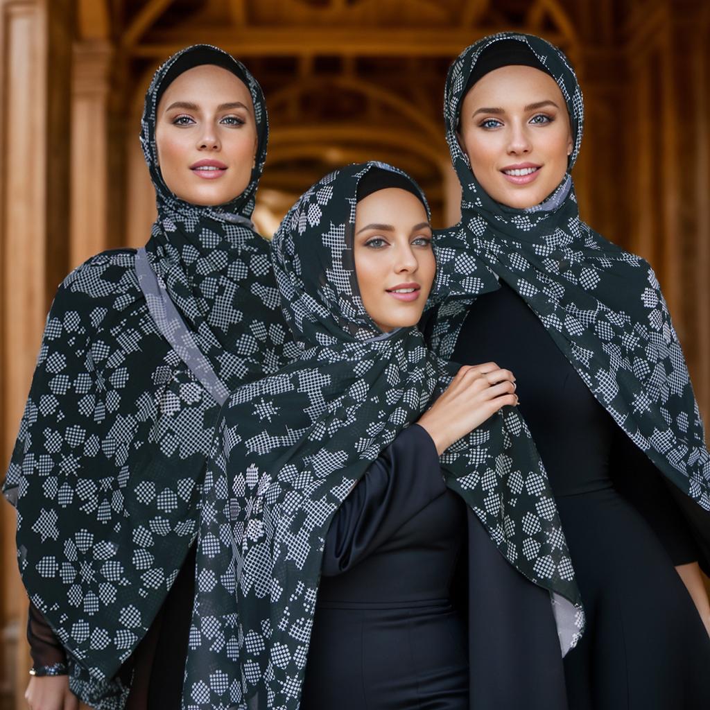 Novo Lenço Longo de Chiffon com Estampa Digital Turquia Oriente Médio Lenço Malásia Indonésia Mulheres Lenço de Cabeça Étnico