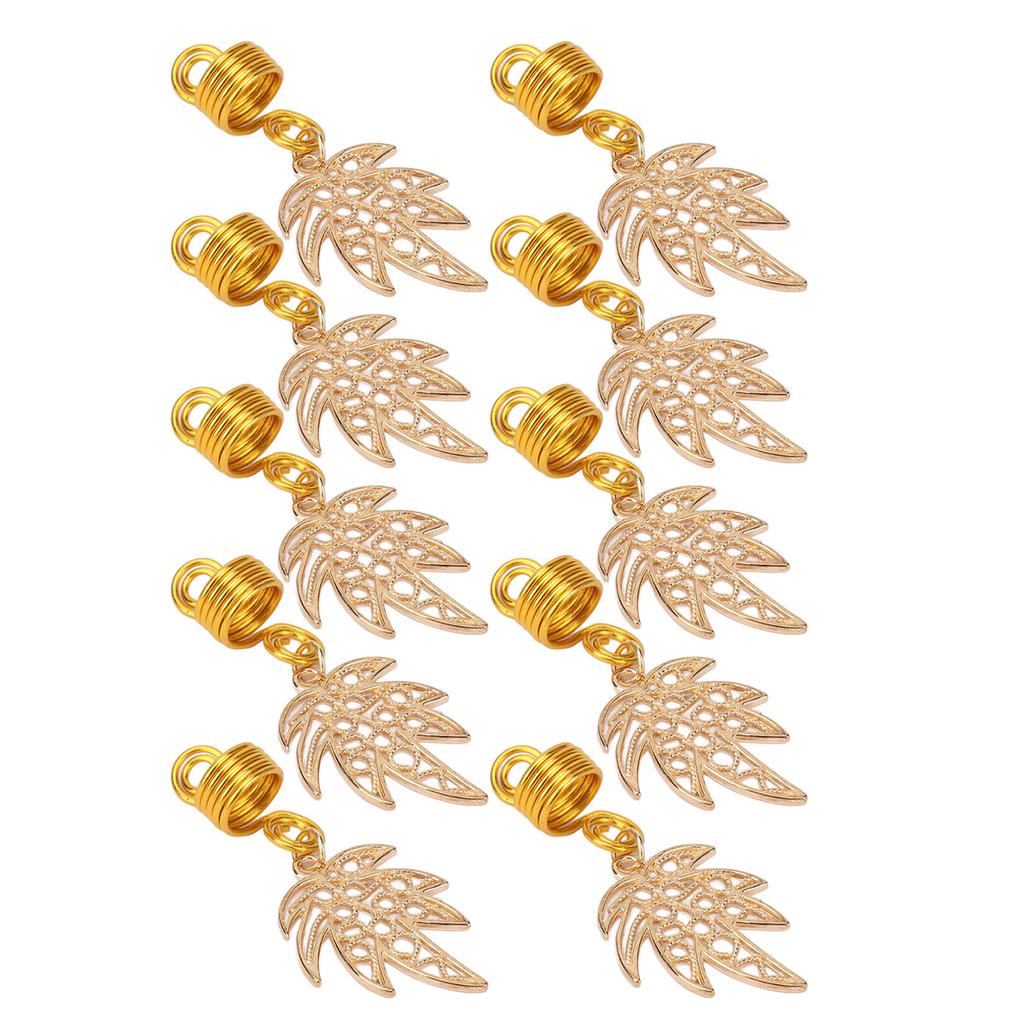 10pcs Beard Beads Accessories Antique Decorative Maple Leaf Spring Beard Pendant Accessories for Beard Braiding Golden