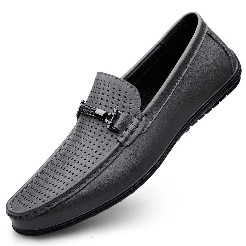 Fashion Luxury Mens Genuine Leather Shoes New Casual Shoes Men Blue Business Men Slip-on Shoes All-Match Loafers Handmade Driving Flats