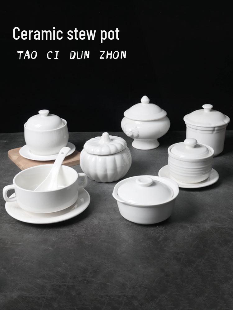 Bird's Nest Ceramic Stew Pot with Lid, Steaming Bowl, Double Boiler, Pure White, for Soup & Steamed Egg