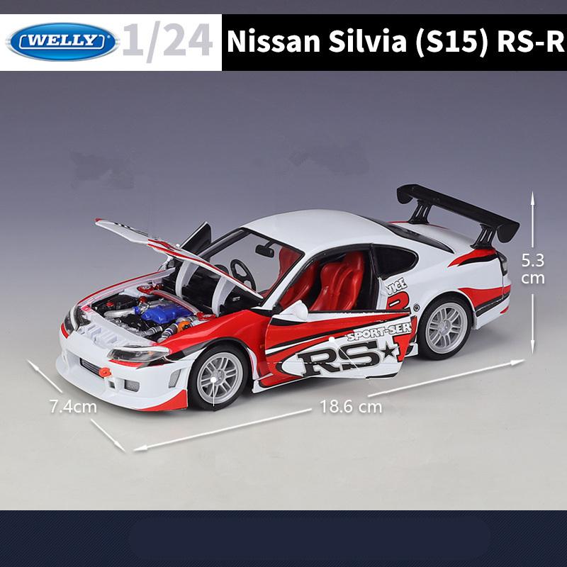 Welly 1/24 Nissan Silvia S15 RSR Alloy Sports Car Model Diecasts Metal Track Racing Car Vehicles Model Simulation Kids Toys Gift
