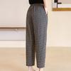 Lässige Hose mit hoher Taille für Damen in Übergröße, Vintage, gestreift, elastischer Bund, karierte Sommerhose
