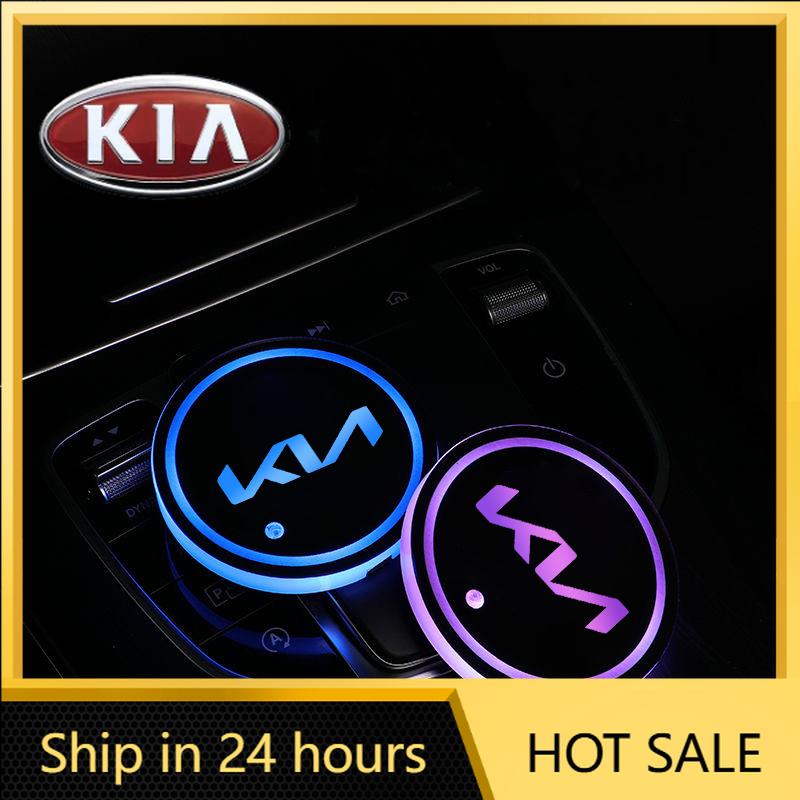 2026 Hot Car Sticker Car LED Cup Holder Light Mats Car Coasters Atmosphere Light 7 Colorful Holder For Kia Rio 3 4 K2 K3 X-Line