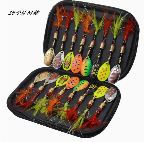 Rotating Spinner Lure Set, 16Pcs 3.5g Metal Spoon Baits with Tackle Box for Trout and Bass