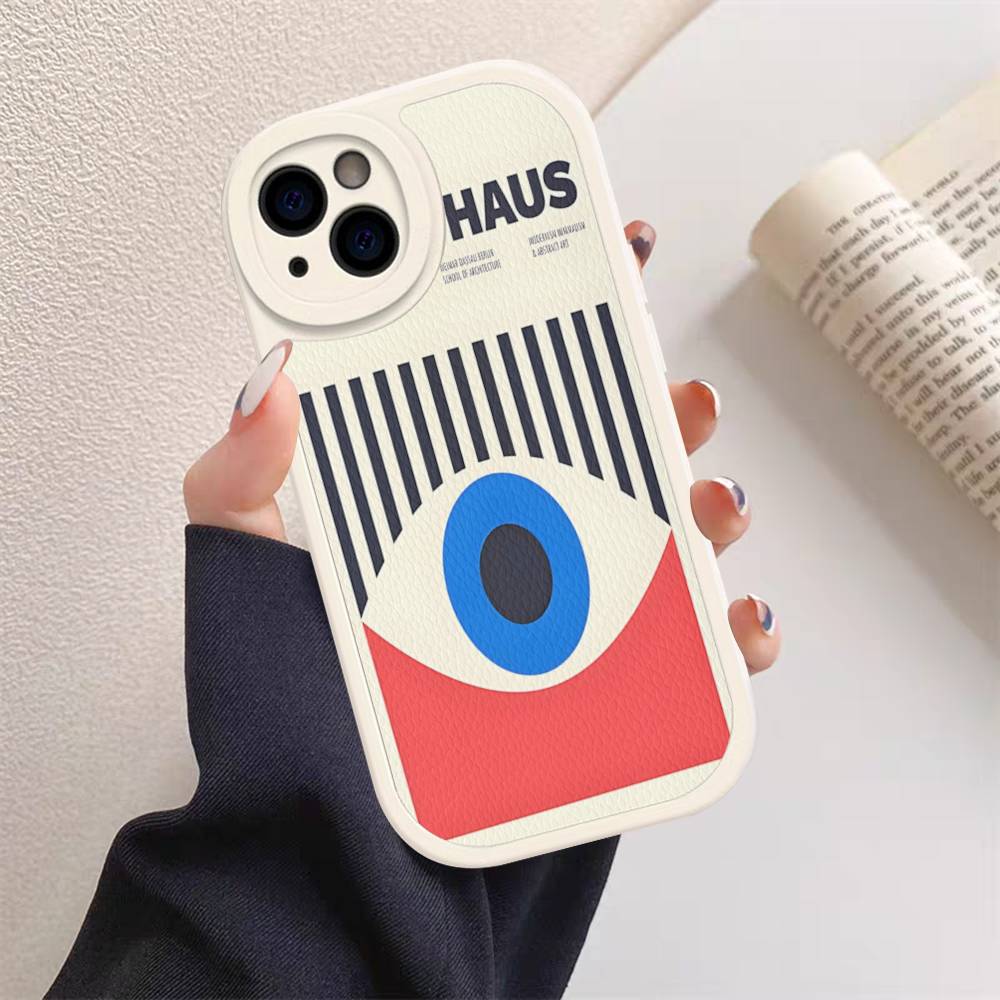 

Abstract B-Bauhaus Geometric Art Leather Phone Case For IPhone 16 15 14 13 12 11 Pro Max Plus Shockproof Cover iphone XS