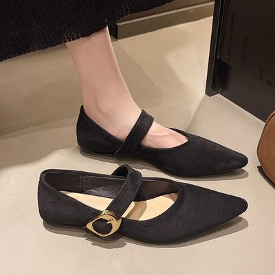 Fashion 2025 Low Heeled  Women Pumps One Word Buckle Strap Design Solid  Female Shallow Mouth Pointed Toe Comfy Low Heeled Shoes
