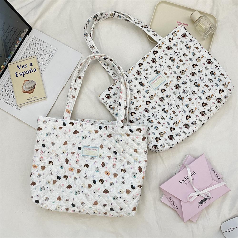 10 Cartoon Printed Quilted Quilted Cotton Bag Shoulder Cotton Bag Women's Horizontal Large-capacity Portable Canvas Bag
