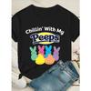 Women'S Easter Bunny Graphic T-Shirt - Casual Crew Neck Short Sleeve Tee Black with Colorful Bunny Illustration