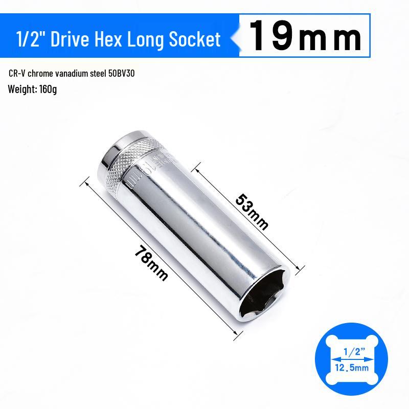 Dafei Hexagonal Extended Socket Head Set 8-32mm, 1/2" Ratchet Wrench Socket, Hollow Type.