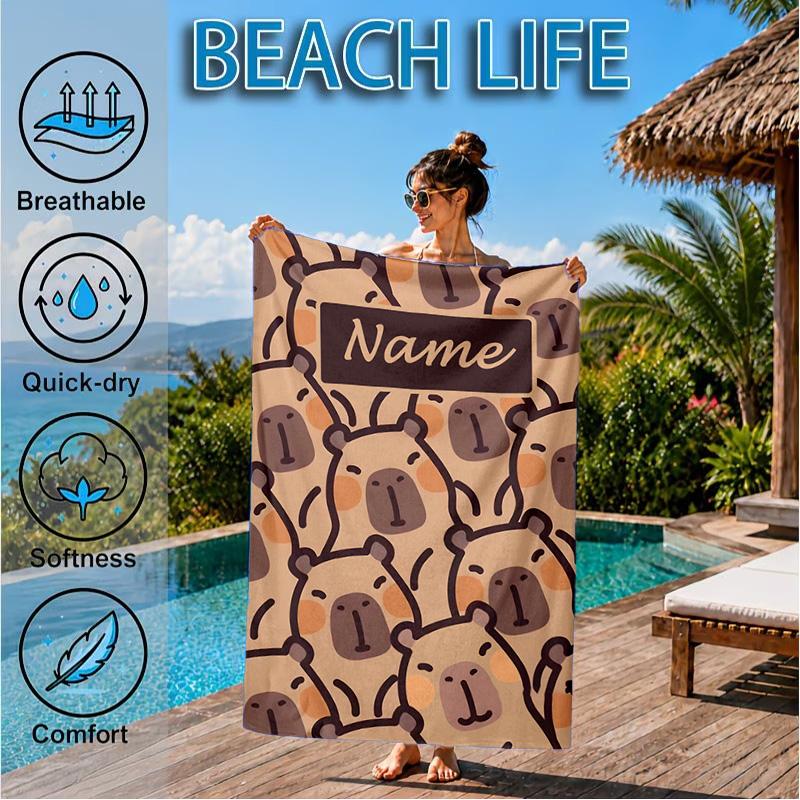 Personalisierbares Kapibara Strandtuch Mikrofaser Strandtuch, Leicht und Schnelltrocknend, für Sommerreisen, Schwimmbad Geschenk
