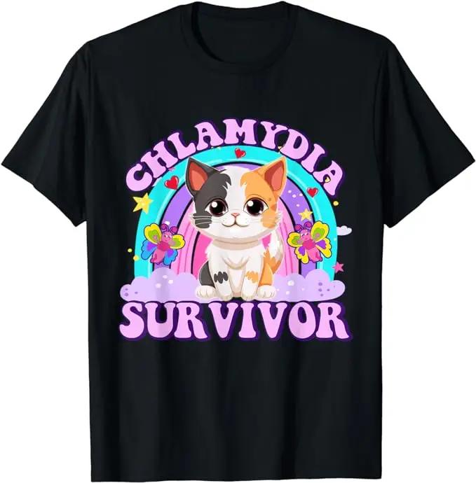 Chlamydia Survivor Cat Meme Funny Shirts for Men Adult Humor T-Shirt Cat Oddly Specific Graphic Tee Kitty Lover Kitten Clothes