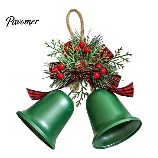 Indoor Holiday Scene Arrangement Christmas Bell Ornaments, Metal Double Jingle Bells Xmas Tree Hanging Gift for Friends Decoration with Pinecones