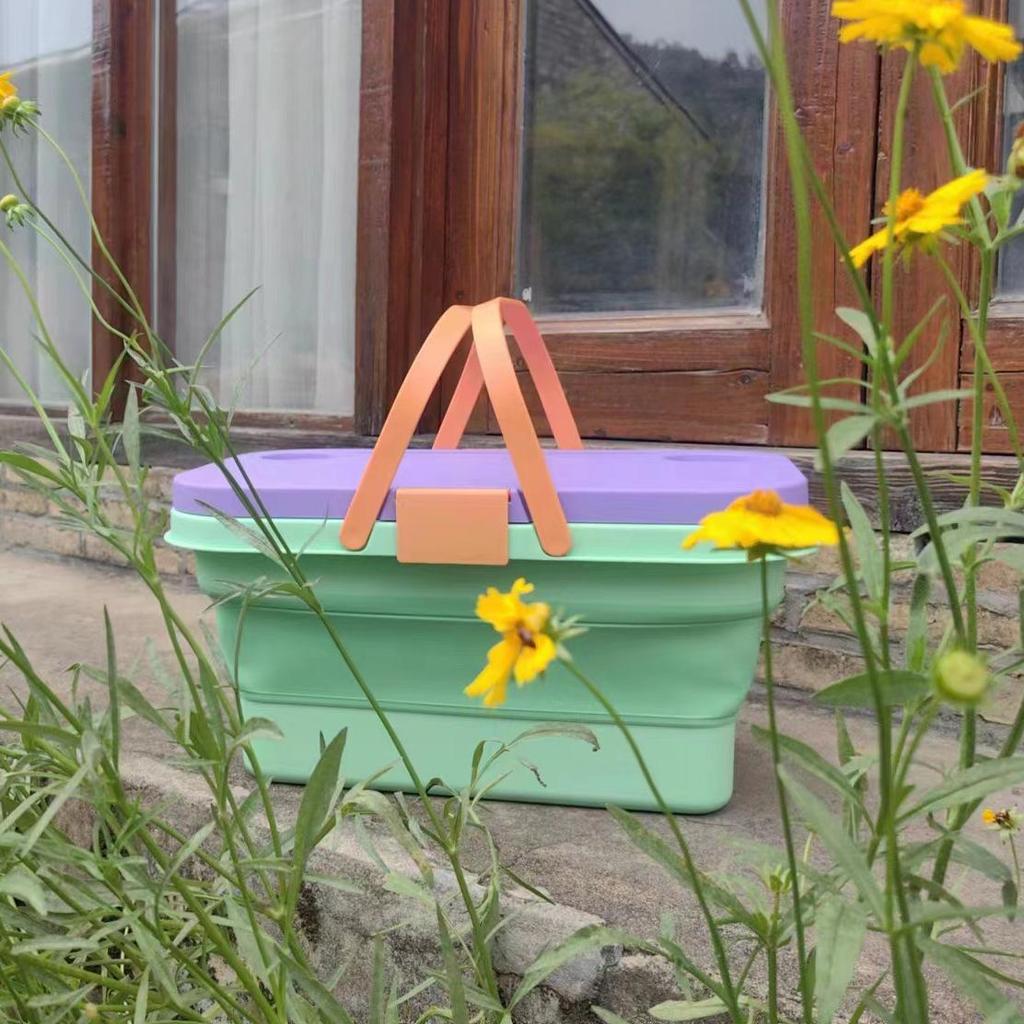Folding Basket Supermarket Shopping Snacks Toy Hand Basket Car Plastic Camping Basket Box