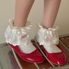 White Lolita Mid-calf Socks, Sweet and Large Lace Breathable Socks for Girls