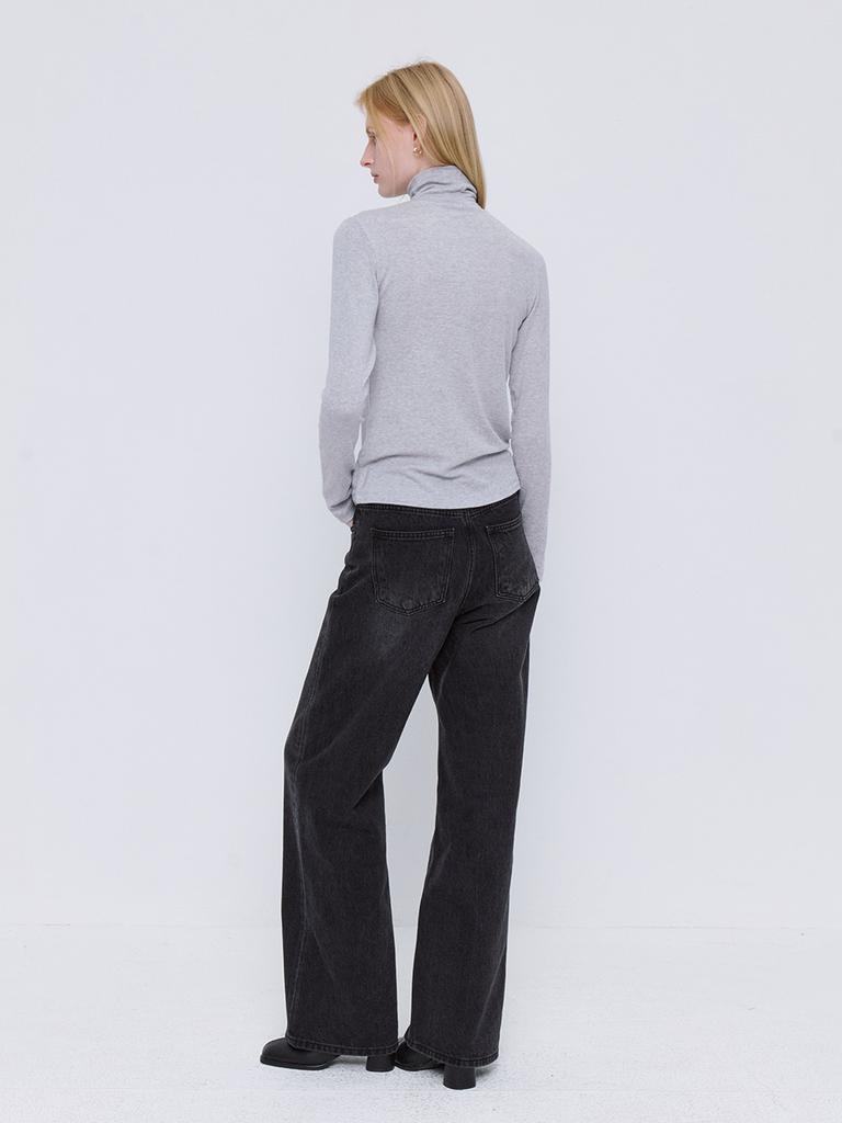 Leusejiem Soft Wool Tencel Turtleneck T-Shirt - Lightgray