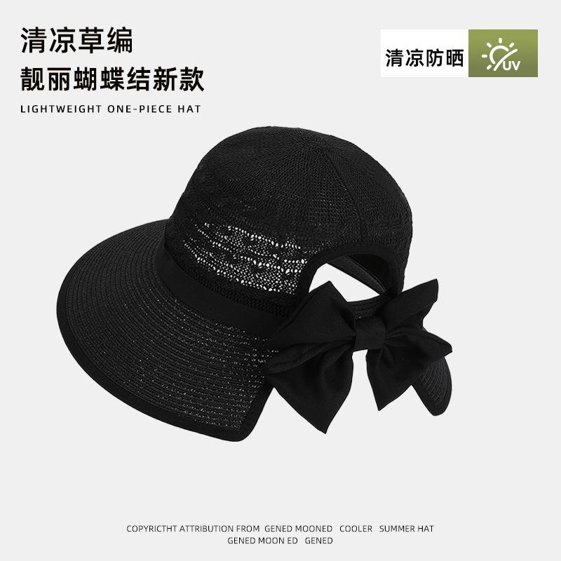 

Летняя шляпа от солнца детская модная универсальная шляпа-федора с бантом и отверстием для хвостика, соломенная шляпа с большими полями, дорожная шляпа от солнца для улицы