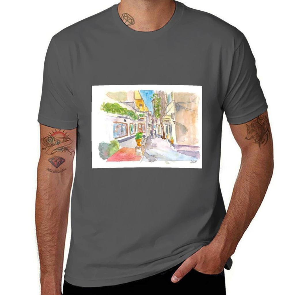 Capri Italy Crooked Alleys Stroll Tshirt Casual Fashion Short Sleeve Cotton Tshirt