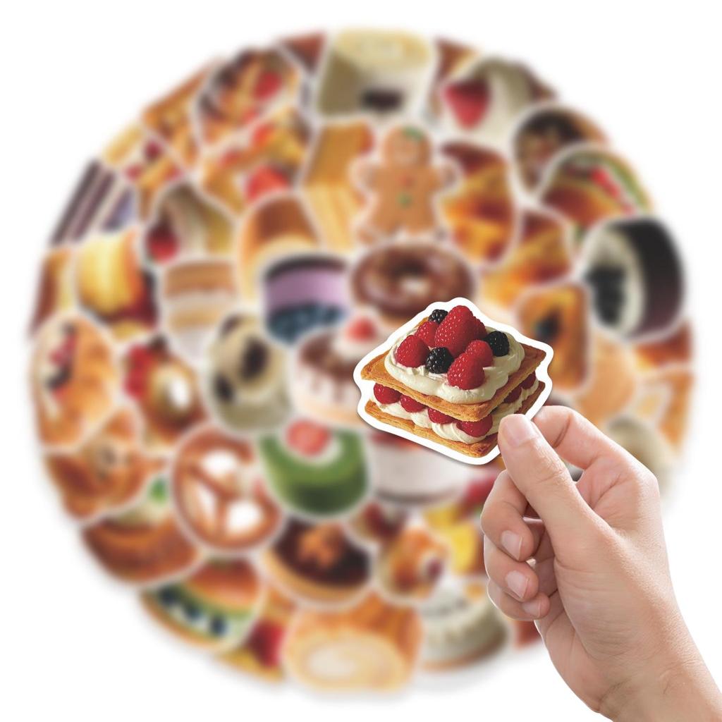 50pcs PVC Cake & Food Stickers Set for DIY Journals, Notebooks, Luggage, and Suitcases