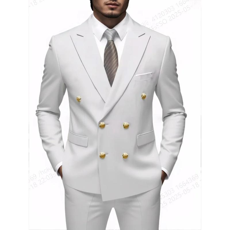 Fashion Men's Leisure Boutique Business Banquet Solid Color Wedding Double Breasted Slim Fit Suit Blazers Jacket