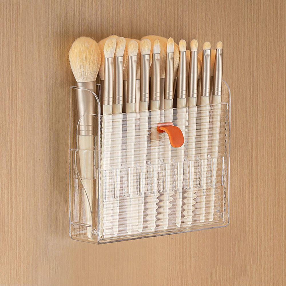 Wall-Mounted Lipstick Storage Box Transparent Pull-Out Eyebrow Pencil Shelf Space Saving Large Capacity Makeup Brush Organizer