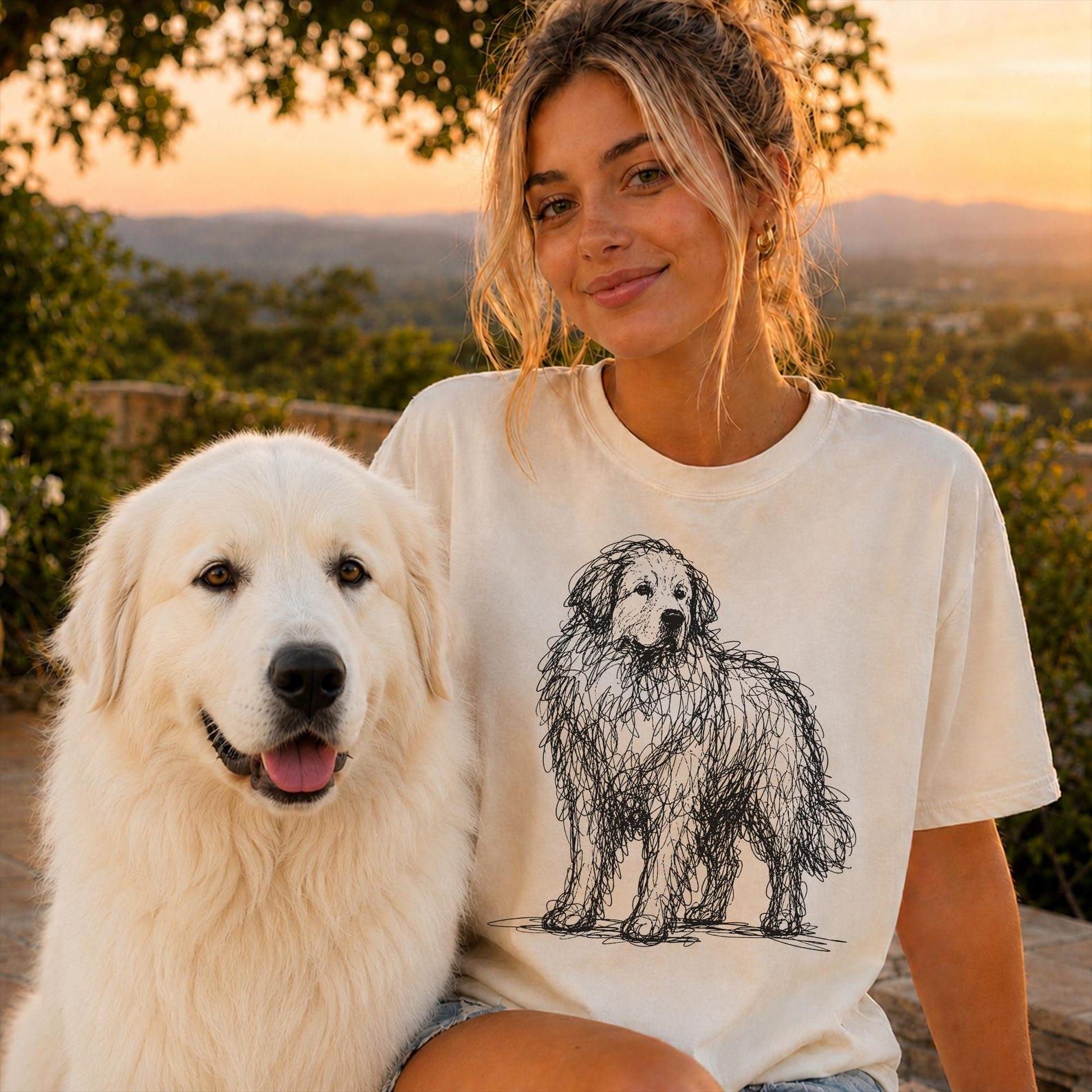 Great Pyrenees Line Art Shirt, Minimalist Scribble Pyrenees Sketch Tee, Abstract White Dog T-Shirt, Great Pyrenees Mom Gift 4XL