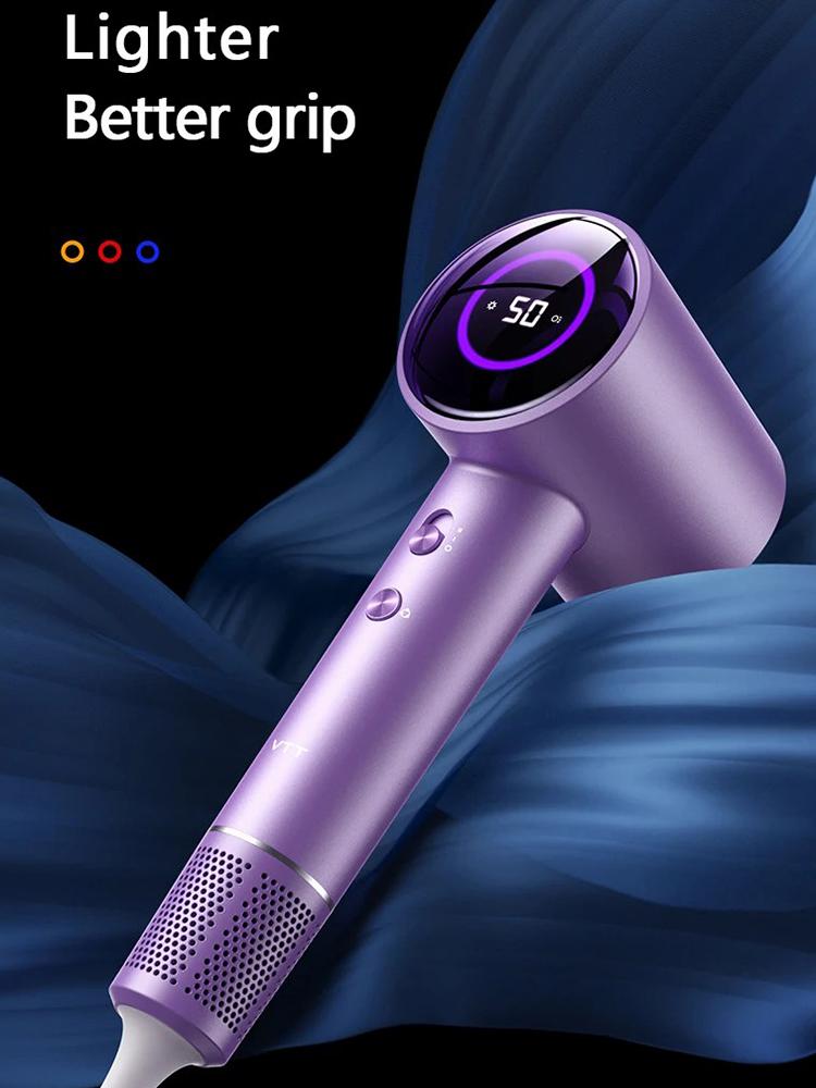 Hairdryer New High Speed Hair Anion High Speed Hair Dryer Hair LED Display Hair Dryer with Nozzle 110V 220V 1600W High Power