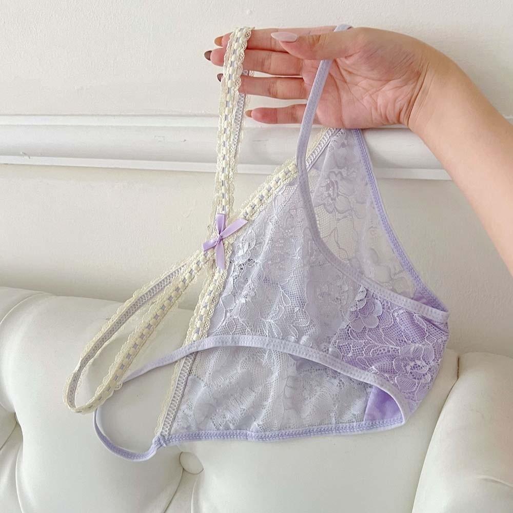 Bowknot Underwear for Women Hollow Lace Underpants Breathable Mesh Flower Lace Panties  Hotel