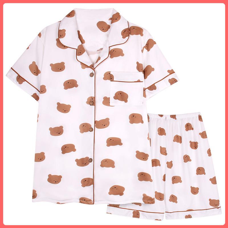 

Summer Pajamas for Women Short Sleeves Lapels Two-piece Set Home Clothes for Students Korean Style Japanese Ins XXL