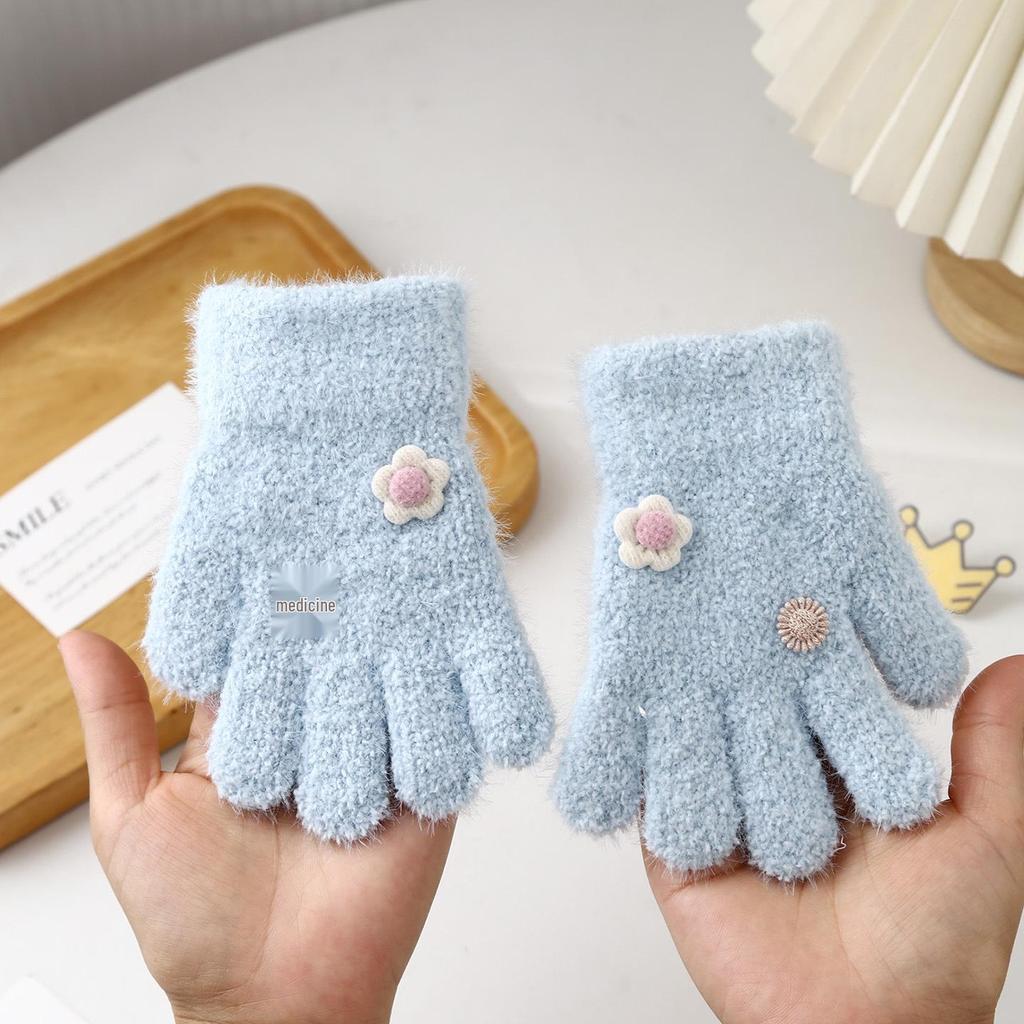 Luvas de Inverno Infantis Fofas de Urso Estilo Coreano - Quentes, À Prova de Frio, Design de Cinco Dedos para Meninos e Meninas