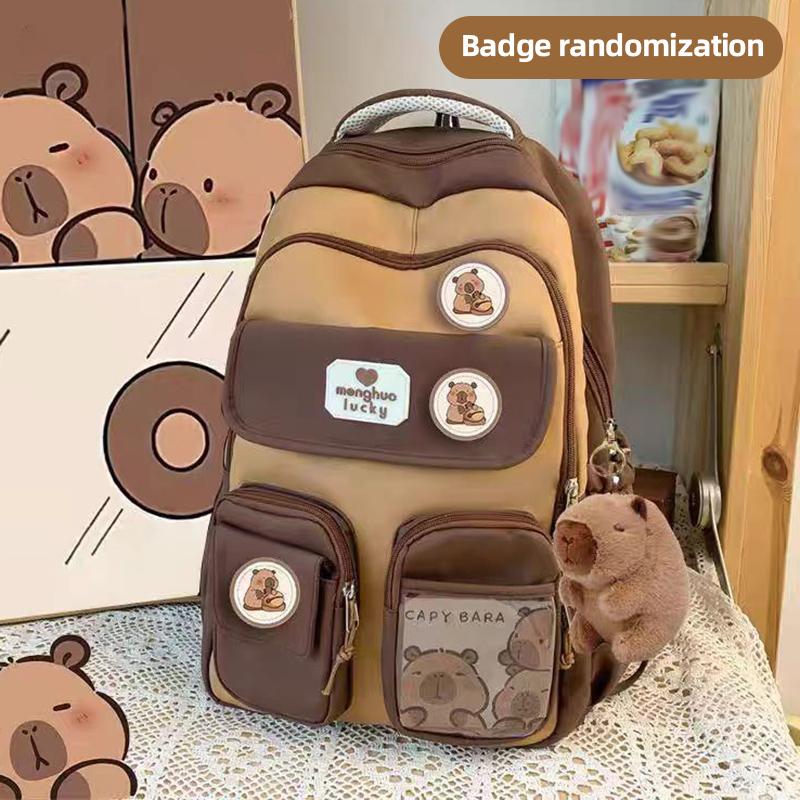 Рюкзак Capibala Легкий с уменьшением нагрузки Новый рюкзак для защиты позвоночника Большой вместимости Мультяшный Милый Контрастный Джокер Студенческие Школьные Рюкзаки коричневый