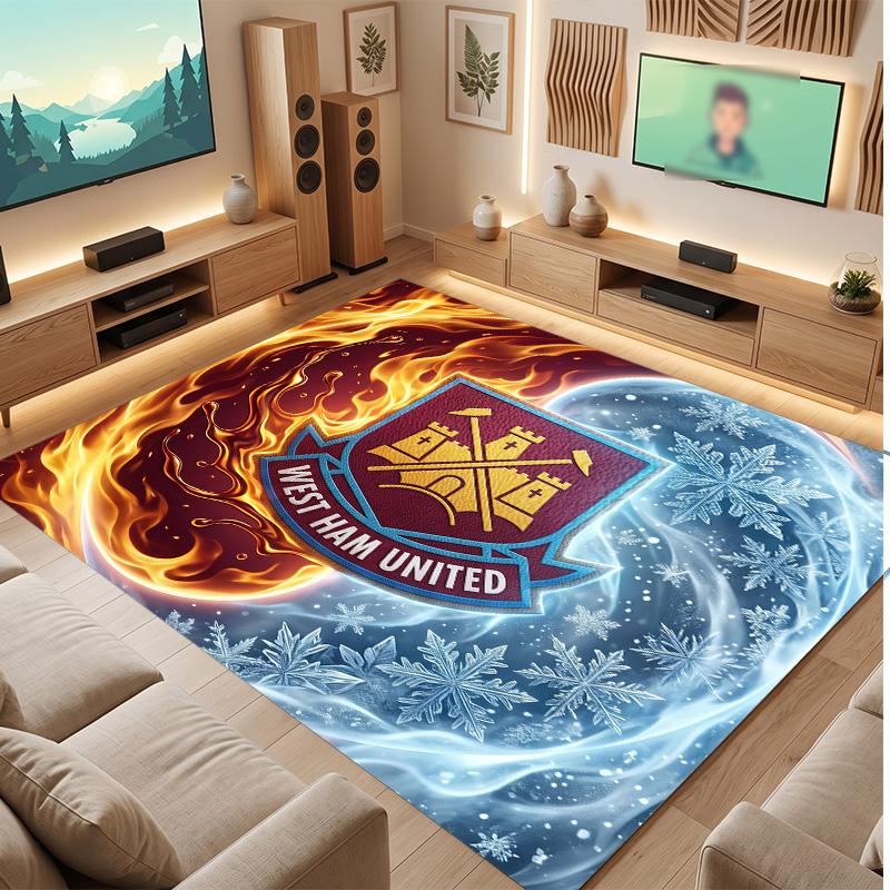 West Ham United Football Print Crystal Velvet Rug, Comfortable Water Absorbent Non Slip Indoor Floor Carpet